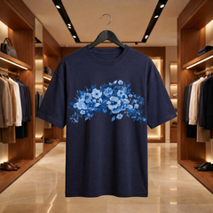 US Trend Women's Premium Oversized Printed T-Shirt | Dark Navy Color | 100% Cotton French Terry | 240 GSM | Drop Shoulder | Graphic Design Tee