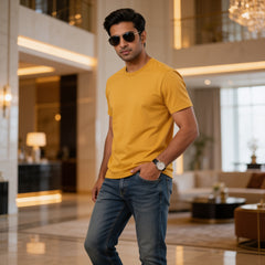 Men's Premium Plain T-Shirt | Mustured color | 100% Fine Combed Cotton | 180 GSM | Double Bio Wash & Silicon Wash