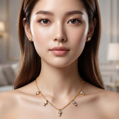 18K Gold Plated Korean Style Necklace & Earrings Set for Women with American Diamonds - Imitation Jewelry 1120511