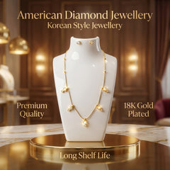 18K Gold Plated Korean Style Necklace & Earrings Set for Women with American Diamonds - Imitation Jewelry 1120511