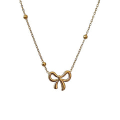 Bow Necklace Set for Women Girls| Stylish Anti Tarnish Waterproof Stainless Steel Gold Jewellery| Chain Pendant for Love Birthday Wedding, Rakhi Gifts for Sister Wife & Mother