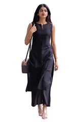ANNI Designer Women’s Rayon Viscose Straight Solid Kurta with Palazzo Set | Sleeveless Ethnic Wear | Comfortable Two Piece Outfit for Office, Casual & Daily Use (Black)