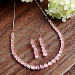 ZENEME Jewellery Set Classic Style AD/American Diamond Studded Rose Gold Plated Handcrafted Circle Necklace Set for Women & Girls