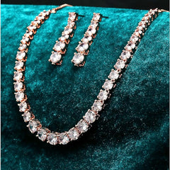 ZENEME Jewellery Set Classic Style AD/American Diamond Studded Rose Gold Plated Handcrafted Circle Necklace Set for Women & Girls