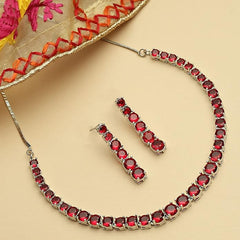 ZENEME Jewellery Set Classic Style AD/American Diamond Studded Rose Gold Plated Handcrafted Circle Necklace Set for Women & Girls