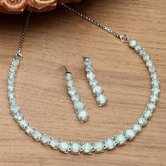 ZENEME Jewellery Set Classic Style AD/American Diamond Studded Rose Gold Plated Handcrafted Circle Necklace Set for Women & Girls