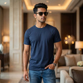 Men's Premium Plain T-Shirt | Navy color Regular Fit | 100% Fine Combed Cotton | 180 GSM | Double Bio Wash & Silicon Wash