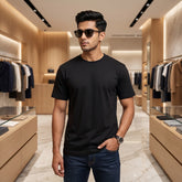 Men's Premium Plain T-Shirt | Black color Regular Fit | 100% Fine Combed Cotton | 180 GSM | Double Bio Wash & Silicon Wash