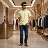 Men's Premium Plain T-Shirt | Beige color Regular Fit | 100% Fine Combed Cotton | 180 GSM | Double Bio Wash & Silicon Wash