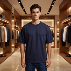 Men's Premium Oversized T-Shirt | Navy Color | 100% Cotton French Terry Loopknit Fabric | 240 GSM | Drop Shoulder Fit