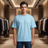 Men's Premium Oversized T-Shirt | Sky Blue Color | 100% Cotton French Terry Loopknit Fabric | 240 GSM | Drop Shoulder Fit