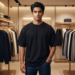 Men's Premium Oversized T-Shirt | Black Color | 100% Cotton French Terry Loopknit Fabric | 240 GSM | Drop Shoulder Fit