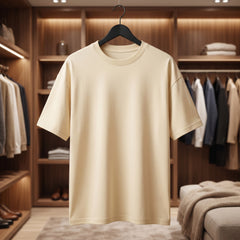 Men's Premium Oversized T-Shirt | Beige Color | 100% Cotton French Terry Loopknit Fabric | 240 GSM | Drop Shoulder Fit