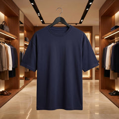 Men's Premium Oversized T-Shirt | Navy Color | 100% Cotton French Terry Loopknit Fabric | 240 GSM | Drop Shoulder Fit