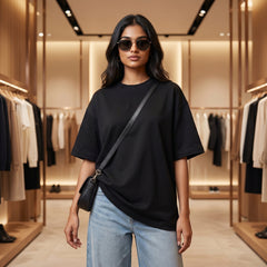 Women's Premium Oversized T-Shirt | Black Color | 100% Cotton French Terry Loopknit Fabric | 240 GSM | Drop Shoulder Fit