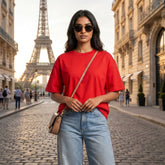 Women's Premium Oversized T-Shirt | Red Color | 100% Cotton French Terry Loopknit Fabric | 240 GSM | Drop Shoulder Fit