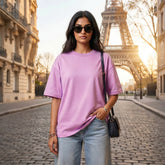 Women's Premium Oversized T-Shirt | Lavender Color | 100% Cotton French Terry Loopknit Fabric | 240 GSM | Drop Shoulder Fit