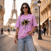 US Trend Women's Premium Oversized Printed T-Shirt | Lavender Color | 100% Cotton French Terry | 240 GSM | Drop Shoulder | US Trend Graphic Design Tee