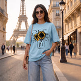 US Trend Printed Women's Premium Oversized Printed T-Shirt | Sky Blue Color | 100% Cotton French Terry | 240 GSM | Drop Shoulder | Graphic Design Tee
