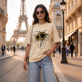 US Trend Printed Women's Premium Oversized Printed T-Shirt | Beige Color | 100% Cotton French Terry | 240 GSM | Drop Shoulder | Graphic Design Tee