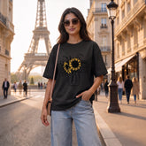 US Trend Printed Women's Premium Oversized Printed T-Shirt | Black Color | 100% Cotton French Terry | 240 GSM | Drop Shoulder | Graphic Design Tee