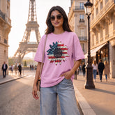 US Trend Printed Women's Premium Oversized Printed T-Shirt | Lavender Color | 100% Cotton French Terry | 240 GSM | Drop Shoulder | Graphic Design Tee