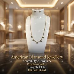 18K Gold Plated Korean Style Necklace & Earrings Set for Women with American Diamonds - Imitation Jewelry 1118511