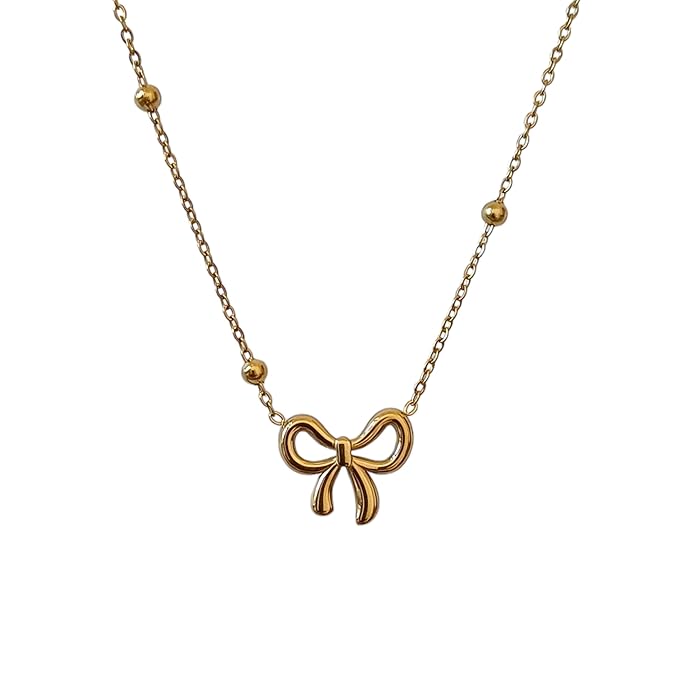 Bow Necklace Set for Women Girls| Stylish Anti Tarnish Waterproof Stainless Steel Gold Jewellery| Chain Pendant for Love Birthday Wedding, Rakhi Gifts for Sister Wife & Mother
