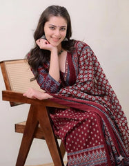 KLOSIA Women's Rayon Printed Anarkali Kurta and Pant with Dupatta Set (Maroon)