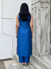 ANNI Designer Women’s Rayon Viscose Straight Solid Kurta with Palazzo Set | Sleeveless Ethnic Wear | Comfortable Two Piece Outfit for Office, Casual & Daily Use (Blue)