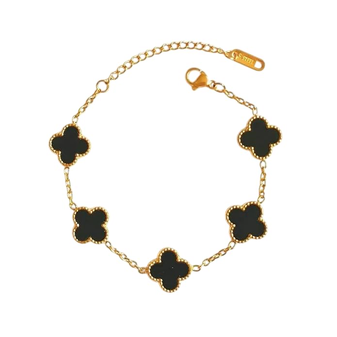 Glamlife Clover Bracelet for Women Stylish | Anti Tarnish Bracelet for Woman | Fashion Jewellery for Women Aesthetic Accessories for Girls Chain Bracelet | Stainless Steel Bracelets for Everyday Wear (Black Clover)