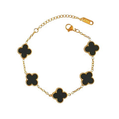 Glamlife Clover Bracelet for Women Stylish | Anti Tarnish Bracelet for Woman | Fashion Jewellery for Women Aesthetic Accessories for Girls Chain Bracelet | Stainless Steel Bracelets for Everyday Wear (Black Clover)