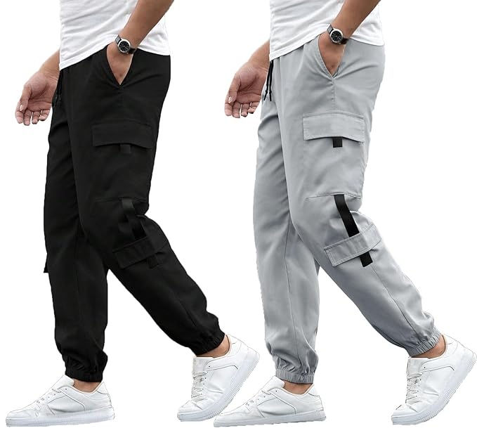 Lymio Track Pant for Men || Pocket with Track Pant || Elastic Jogger Pant (Packs Also Available) (TP-06-08) Pack of 2 (Grey & Black)
