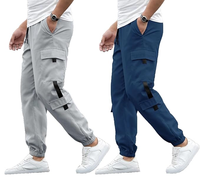 Lymio Track Pant for Men || Pocket with Track Pant || Elastic Jogger Pant (Packs Also Available) (TP-06-08) Pack of 2 (Grey & Blue)