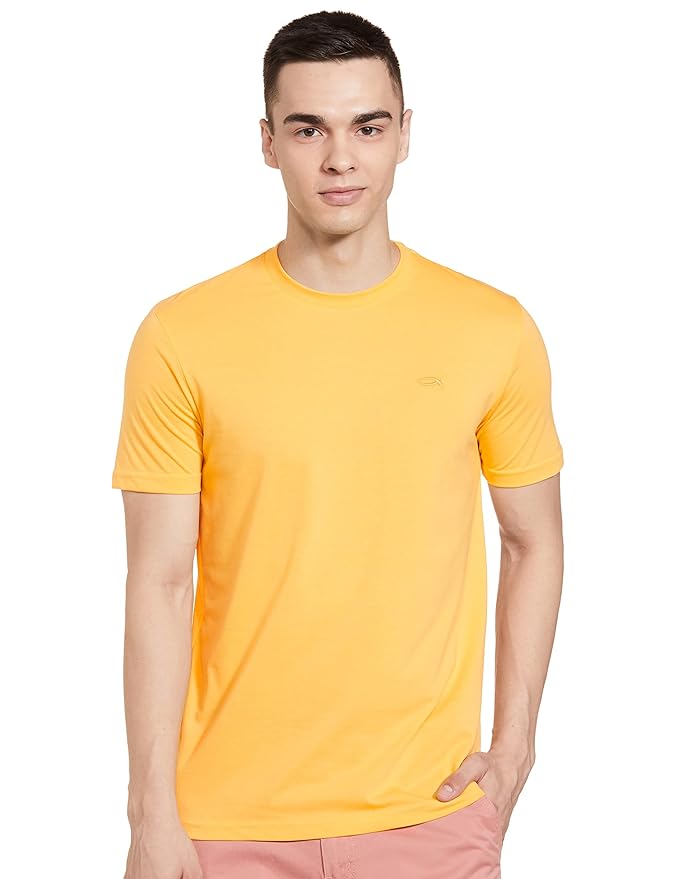 Max Men's Cotton Regular Fit Half Sleeves Crew Neck Solid Lounge T-Shirt (Yellow)