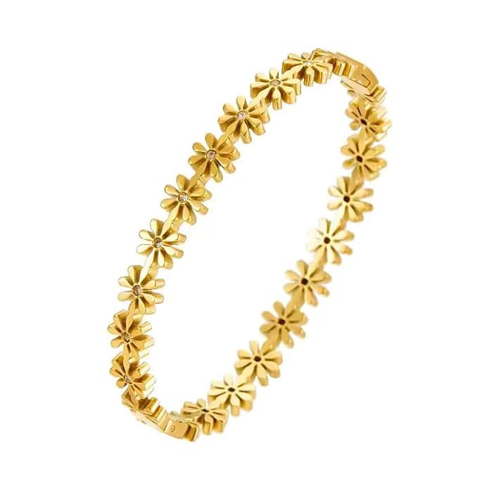 Flower Latest Stylish Flower Cuff Gold Plated Anti Tarnish Adjustable Bangle Bracelet for Women and Girls