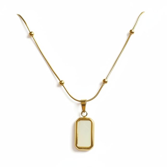RAAHA Elegant White Rectangle Minimal Pendant Necklace | Gold Plated Anti-Tarnish Chain for Women | Everyday Chain for Casual Wear, Office & Western Style