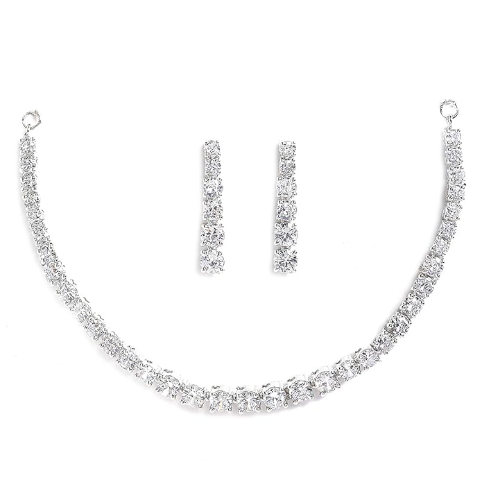 ZENEME Jewellery Set Classic Style AD/American Diamond Studded Rose Gold Plated Handcrafted Circle Necklace Set for Women & Girls