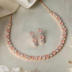 ZENEME Jewellery Set Classic Style AD/American Diamond Studded Rose Gold Plated Handcrafted Circle Necklace Set for Women & Girls