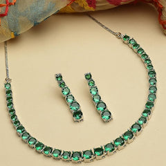 ZENEME Jewellery Set Classic Style AD/American Diamond Studded Rose Gold Plated Handcrafted Circle Necklace Set for Women & Girls