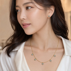 18K Gold Plated Korean Style Necklace & Earrings Set for Women with American Diamonds - Imitation Jewelry 1118511