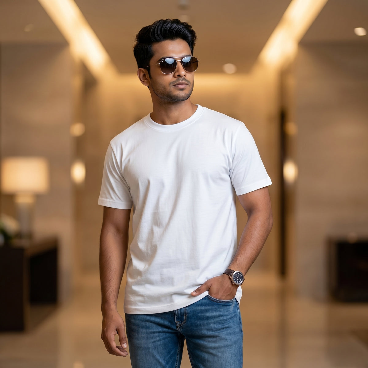 Men's Premium Plain T-Shirt | White color Regular Fit | 100% Fine Combed Cotton | 180 GSM | Double Bio Wash & Silicon Wash