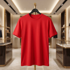 Men's Premium Plain T-Shirt | Red color Regular Fit | 100% Fine Combed Cotton | 180 GSM | Double Bio Wash & Silicon Wash