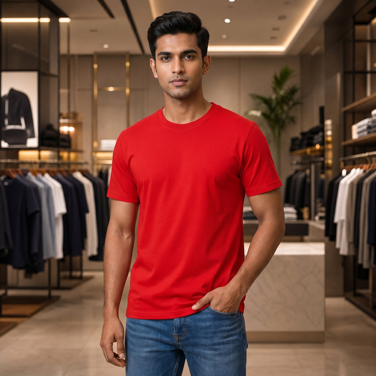 Men's Premium Plain T-Shirt | Red color Regular Fit | 100% Fine Combed Cotton | 180 GSM | Double Bio Wash & Silicon Wash