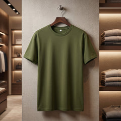 Men's Premium Plain T-Shirt | Olive Green color Regular Fit | 100% Fine Combed Cotton | 180 GSM | Double Bio Wash & Silicon Wash