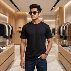 Men's Premium Plain T-Shirt | Black color Regular Fit | 100% Fine Combed Cotton | 180 GSM | Double Bio Wash & Silicon Wash