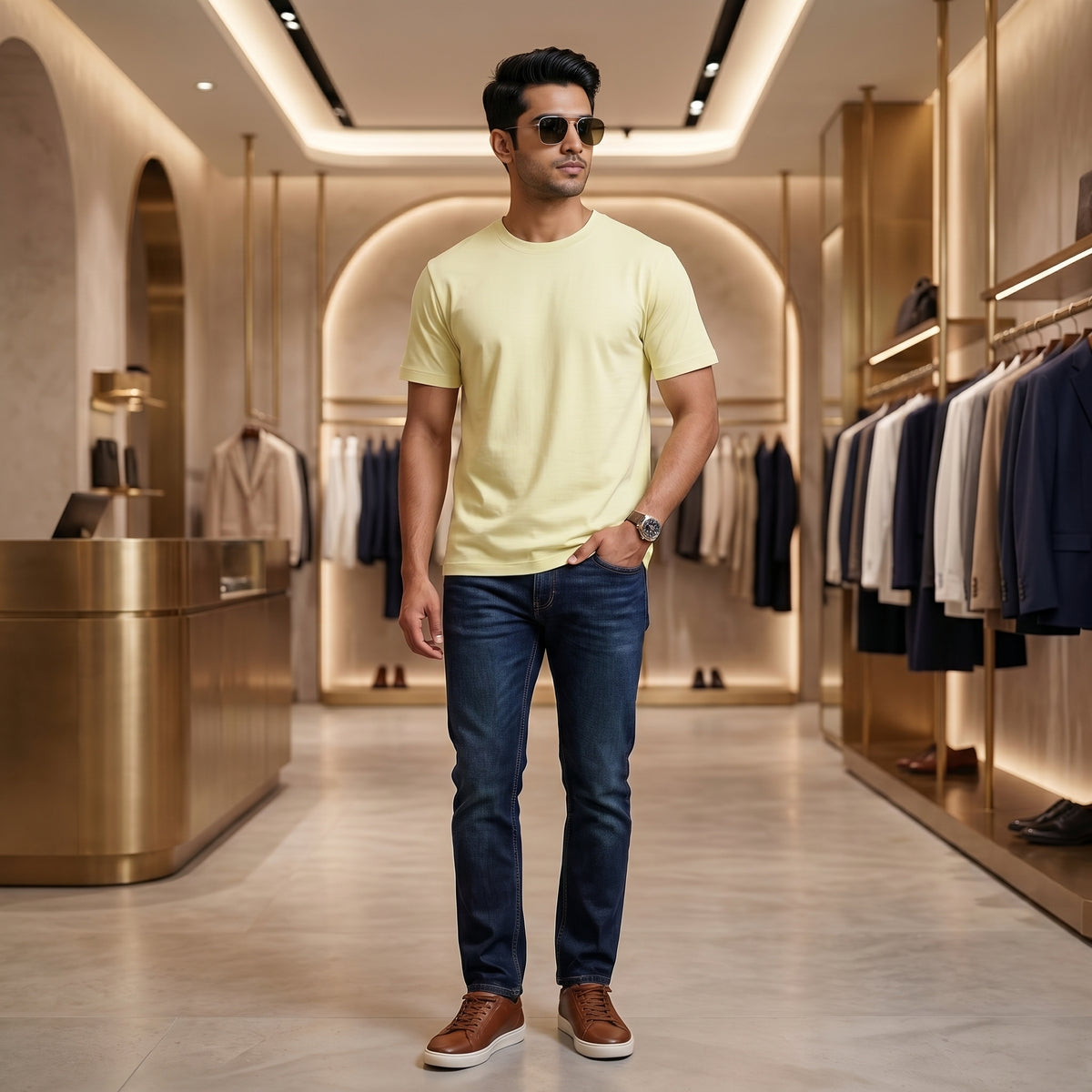 Men's Premium Plain T-Shirt | Beige color Regular Fit | 100% Fine Combed Cotton | 180 GSM | Double Bio Wash & Silicon Wash