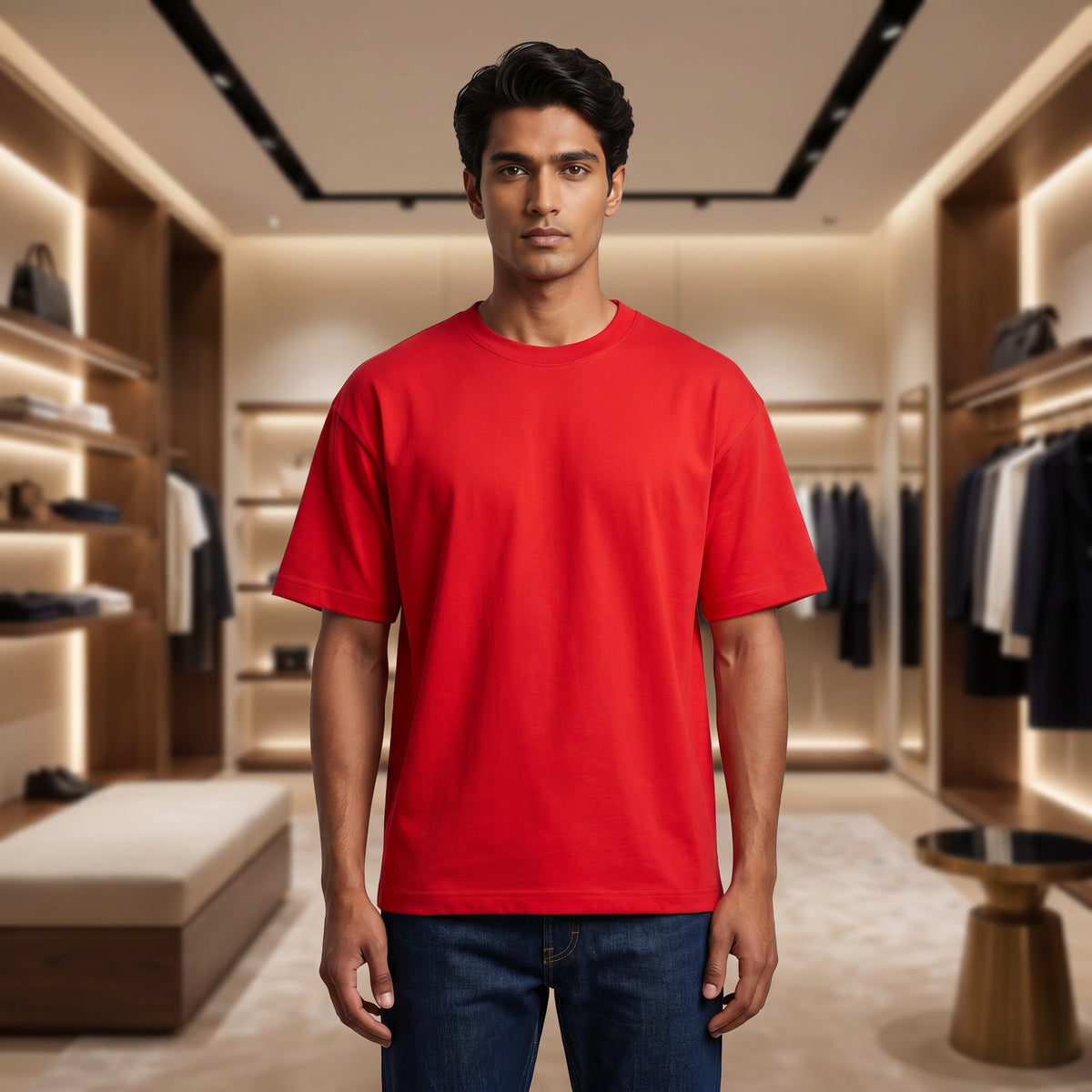 Men's Premium Oversized T-Shirt | Red Color | 100% Cotton French Terry Loopknit Fabric | 240 GSM | Drop Shoulder Fit