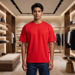 Men's Premium Oversized T-Shirt | Red Color | 100% Cotton French Terry Loopknit Fabric | 240 GSM | Drop Shoulder Fit