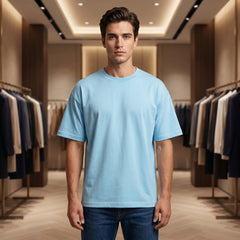 Men's Premium Oversized T-Shirt | Sky Blue Color | 100% Cotton French Terry Loopknit Fabric | 240 GSM | Drop Shoulder Fit